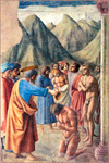 Святой Петр крестит новообращенных, или Крещение неофитов. Фрески капеллы Бранкаччи. Мазаччо