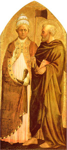«Папа Либериус (или, возможно, Григорий) и Св. Матфей». Мазаччо, Мазолино